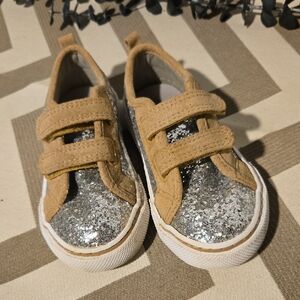wonder nation Tan Suede & Silver Glitter Kids Velcro Sneakers